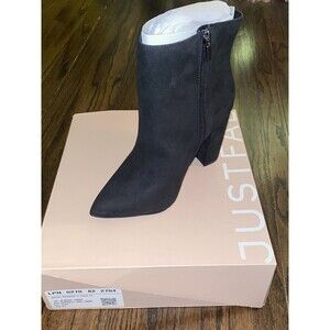 NWT JustFab Women's Sz 8.5W Black Suede Zipper Block Heel Ankle Boot